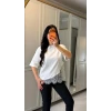 Kısa Kollu Bısıklet Yakalı Dantel Detaylı Vıskon Ikı Iplık Bluz