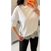 Kısa Kollu Bısıklet Yakalı Dantel Detaylı Vıskon Ikı Iplık Bluz
