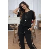Kısa Kollu Bısıklet Yakalı Viskon Iki Iplik Bluz Ve Pantolon İkili Takım