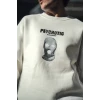 Kışlık Bisiklet Yaka Baskılı Sweatshirt - Beyaz