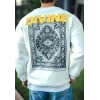 Kışlık Bisiklet Yaka Baskılı Sweatshirt - Beyaz