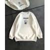 Kışlık Bisiklet Yaka Baskılı Sweatshirt - Beyaz