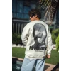 Kışlık Bisiklet Yaka Baskılı Sweatshirt - Beyaz