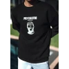 Kışlık Bisiklet Yaka Baskılı Sweatshirt - Siyah