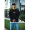 Kışlık Bisiklet Yaka Baskılı Sweatshirt - Siyah