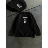 Kışlık Bisiklet Yaka Baskılı Sweatshirt - Siyah