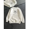 Kışlık Bisiklet Yaka Ön Ve Arka Baskılı Sweatshirt - Beyaz