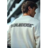 Kışlık Bisiklet Yaka Oversize Baskılı Sweatshirt - Beyaz