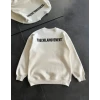 Kışlık Bisiklet Yaka Oversize Baskılı Sweatshirt - Beyaz