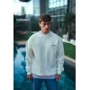 Kışlık Bisiklet Yaka Oversize Baskılı Sweatshirt - Beyaz