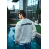 Kışlık Bisiklet Yaka Oversize Baskılı Sweatshirt - Beyaz
