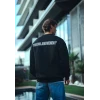 Kışlık Bisiklet Yaka Oversize Baskılı Sweatshirt - Siyah
