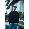 Kışlık Bisiklet Yaka Oversize Baskılı Sweatshirt - Siyah