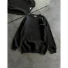 Kışlık Bisiklet Yaka Oversize Baskılı Sweatshirt - Siyah