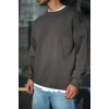 Kışlık Bisiklet Yaka Üç İplik Basic Sweatshirt - Antrasit