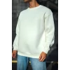 Kışlık Bisiklet Yaka Üç İplik Basic Sweatshirt - Beyaz