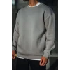 Kışlık Bisiklet Yaka Üç İplik Basic Sweatshirt - Boyalı Gri