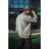 Kışlık Bisiklet Yaka Üç İplik Basic Sweatshirt - Boyalı Gri