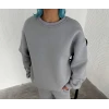 Kışlık Bisiklet Yaka Üç İplik Basic Sweatshirt - Gri