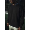 Kışlık Bisiklet Yaka Üç İplik Basic Sweatshirt - Siyah