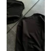 Kışlık Bisiklet Yaka Üç İplik Basic Sweatshirt - Siyah