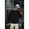 Kışlık Bisiklet Yaka Üç İplik Basic Sweatshirt - Siyah