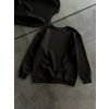 Kışlık Bisiklet Yaka Üç İplik Basic Sweatshirt - Siyah