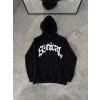 Kışlık Kapşonlu Baskılı Oversize Sweatshirt- Siyah