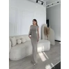 Kolsuz Uzun Likralı Elbise - Gri