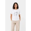Köpek Figürlü Minimal Baskılı Tişört Kısa Kol Yazlık T-shirt - Beyaz