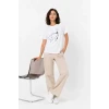 Köpek Figürlü Minimal Baskılı Tişört Kısa Kol Yazlık T-shirt - Beyaz