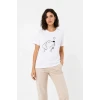 Köpek Figürlü Minimal Baskılı Tişört Kısa Kol Yazlık T-shirt - Beyaz