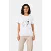 Köpek Figürlü Minimal Baskılı Tişört Kısa Kol Yazlık T-shirt - Beyaz