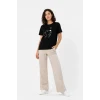 Köpek Figürlü Minimal Baskılı Tişört Kısa Kol Yazlık T-shirt - Siyah