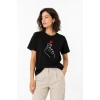 Kore Parmak Kalp Aşk Temalı Minimal Baskılı Tişört Yazlık Kısa Kol T-shirt - Siyah
