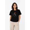 Kore Parmak Kalp Aşk Temalı Minimal Baskılı Tişört Yazlık Kısa Kol T-shirt - Siyah