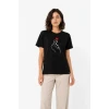 Kore Parmak Kalp Aşk Temalı Minimal Baskılı Tişört Yazlık Kısa Kol T-shirt - Siyah