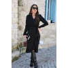 Krep Kumaş Midi Boy Kuşaklı Uzunkol Elbise 113 Cm