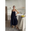 Lacivert Askılı Müslin Elbise