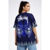 Lacivert Oversize Tişört Dragon - Kuru Kafa Baskılı Bisiklet Yaka T-shirt - Lacivert