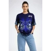 Lacivert Oversize Tişört Dragon - Kuru Kafa Baskılı Bisiklet Yaka T-shirt - Lacivert