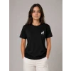 Minimal Geyik Logolu Tişört Bisiklet Yaka Kısa Kol Yazlık T-shirt - Siyah