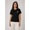Minimal Geyik Logolu Tişört Bisiklet Yaka Kısa Kol Yazlık T-shirt - Siyah