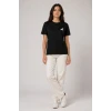 Minimal Geyik Logolu Tişört Bisiklet Yaka Kısa Kol Yazlık T-shirt - Siyah