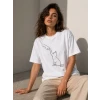 Minimal Kedi Çizim Baskılı Tişört Kısa Kol Yazlık T-shirt - Beyaz
