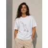 Minimal Kedi Çizim Baskılı Tişört Kısa Kol Yazlık T-shirt - Beyaz