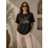 Motosiklet Baskılı Tişört Bisiklet Yaka Kısa Kol Yazlık T-shirt - Siyah
