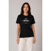 Müzik Temalı Baskılı Tişört Bisiklet Yaka Kısa Kol T-shirt - Siyah