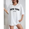 New York Baskılı Oversize Bisiklet Yaka T-shirt - Beyaz