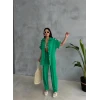 Omuz Midye Sıralı Bluz - Paça Pensli Pantolon Takım - Yeşil
